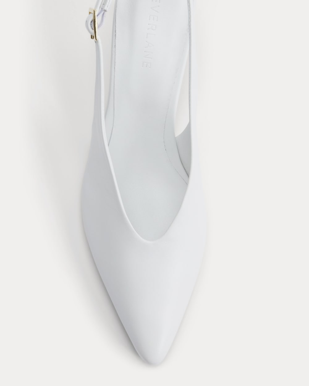 Pointed-Toe Slingback Heel in Snow — detail view