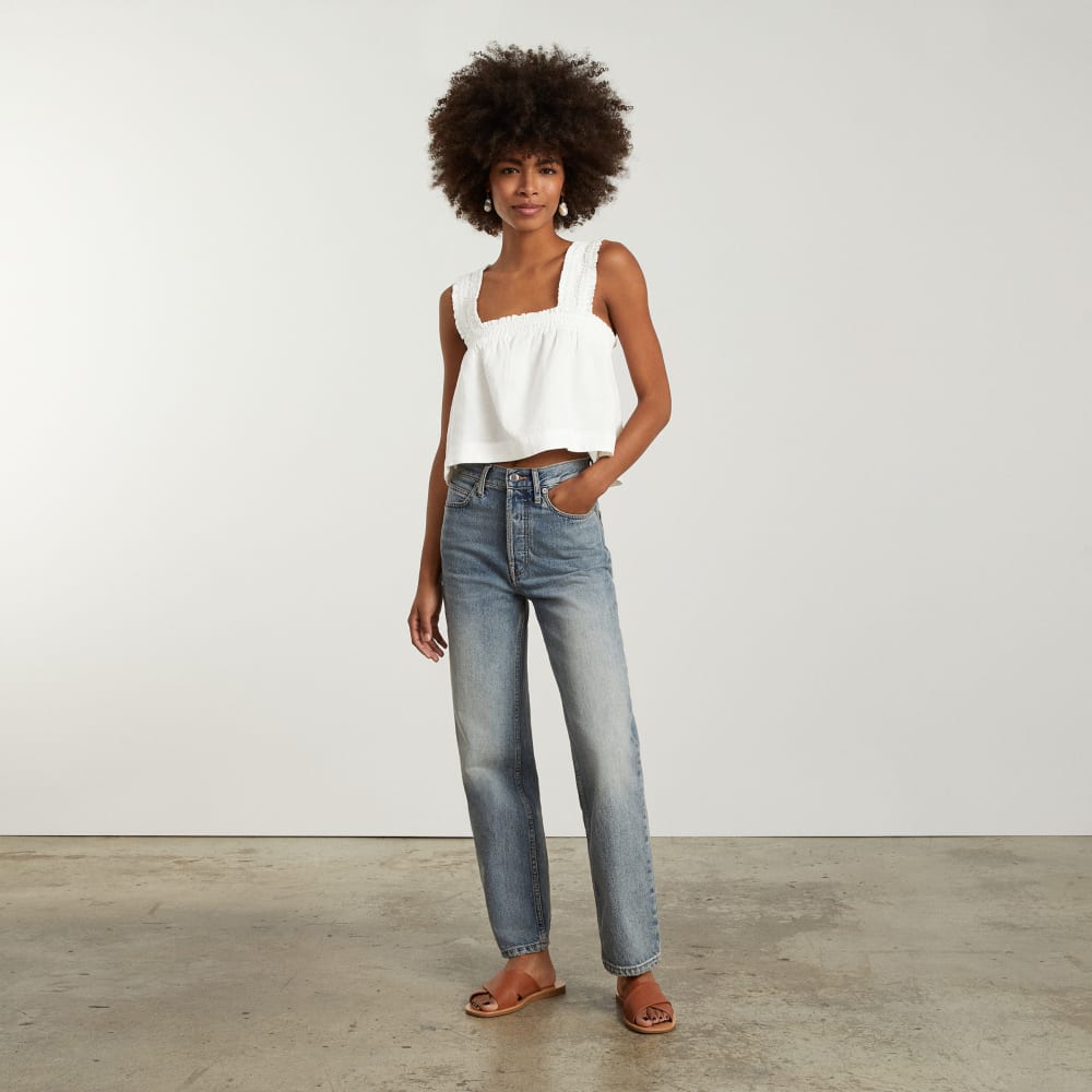 The Smocked Linen Cami in White — detail view