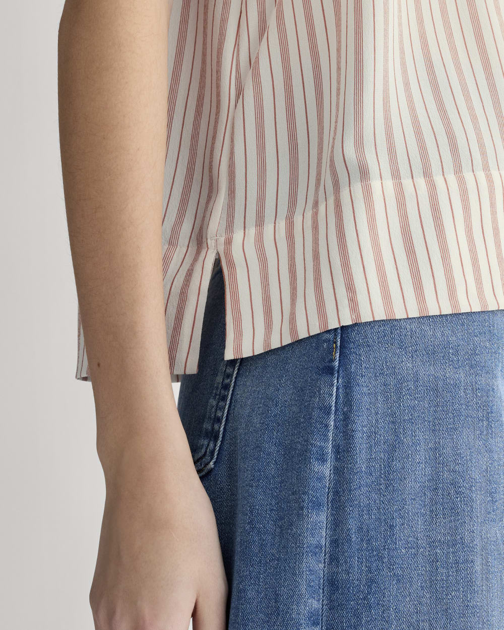 The Notch Shirt in Washable Silk in Bone / Dusky Rose — detail view