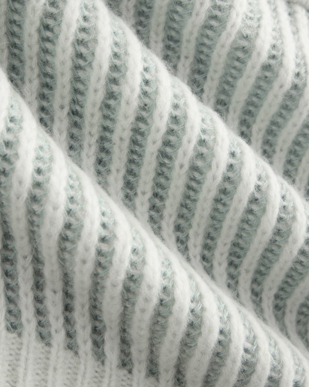 Funnel-Neck Ribbed Henley Sweater in Chalk Blue / Grey Mist Vertical Stripe — detail view