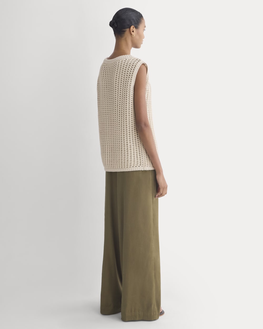 Open-Knit Tunic Vest in Elevated Cotton in Peyote — detail view