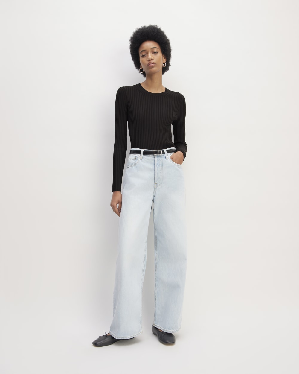 The Viscose Knit Crew in Black — detail view
