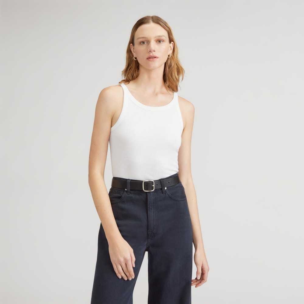 The Supima® Micro-Rib Cropped Tank in White — front view