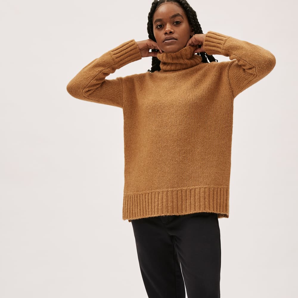 The Cloud Turtleneck in Heathered Chai — front view