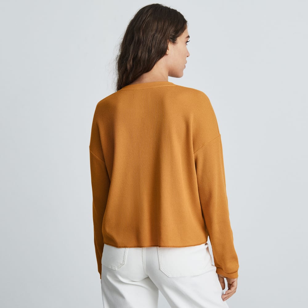 The Organic Cotton Waffle Henley in Burnt Orange — detail view