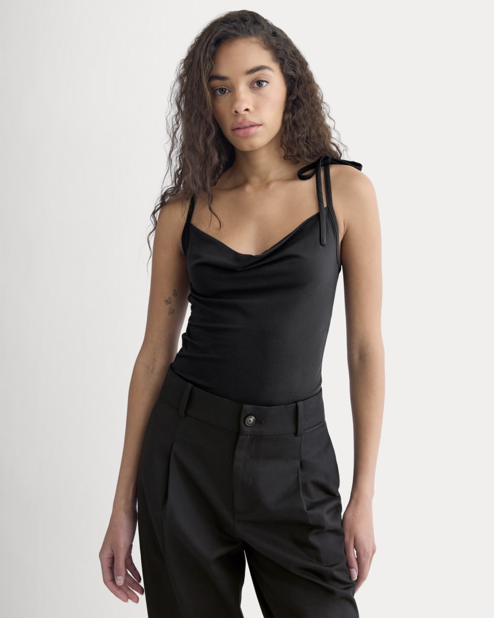 Tie-Shoulder Tank in Black — front view