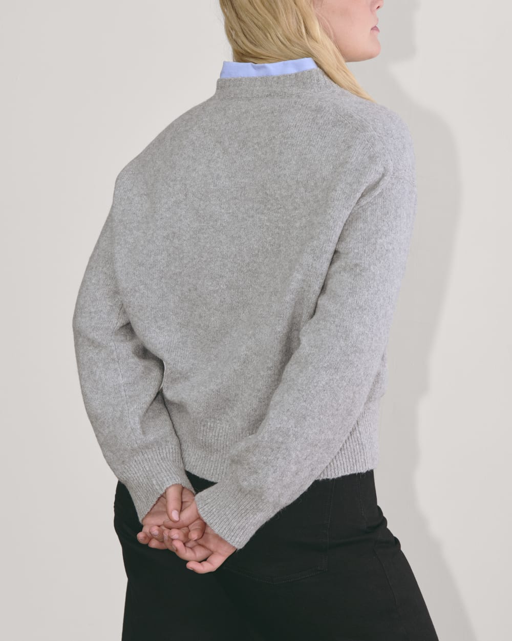 The Cocoon Crew in Plush Cotton in Heathered Grey — detail view