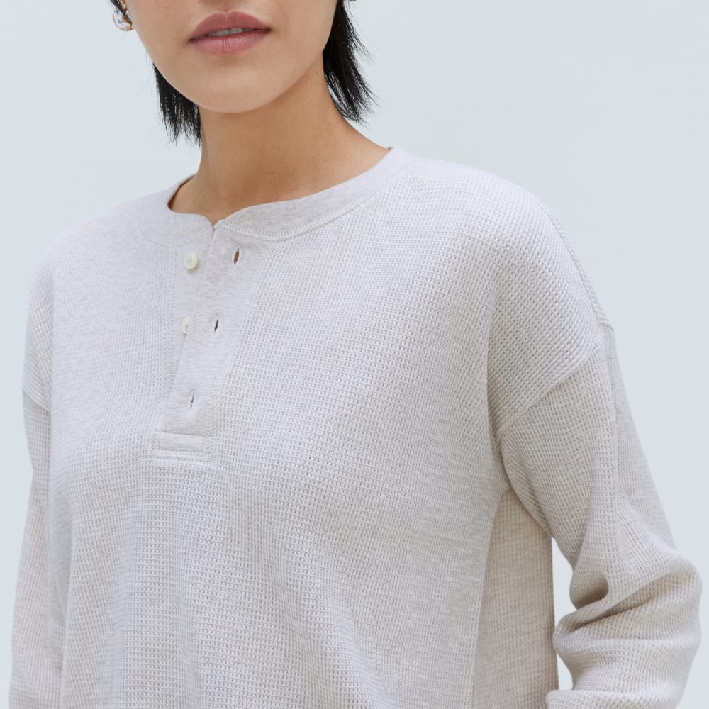 The Organic Cotton Waffle Henley in Heathered Tan — detail view