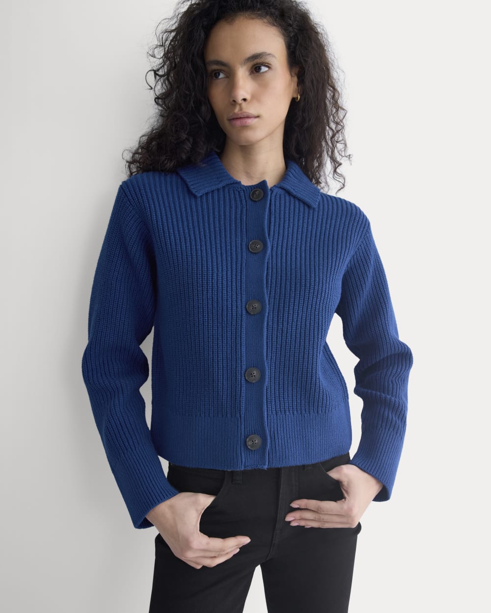 Shrunken Cardigan in Everyday Cotton in Estate Blue — detail view