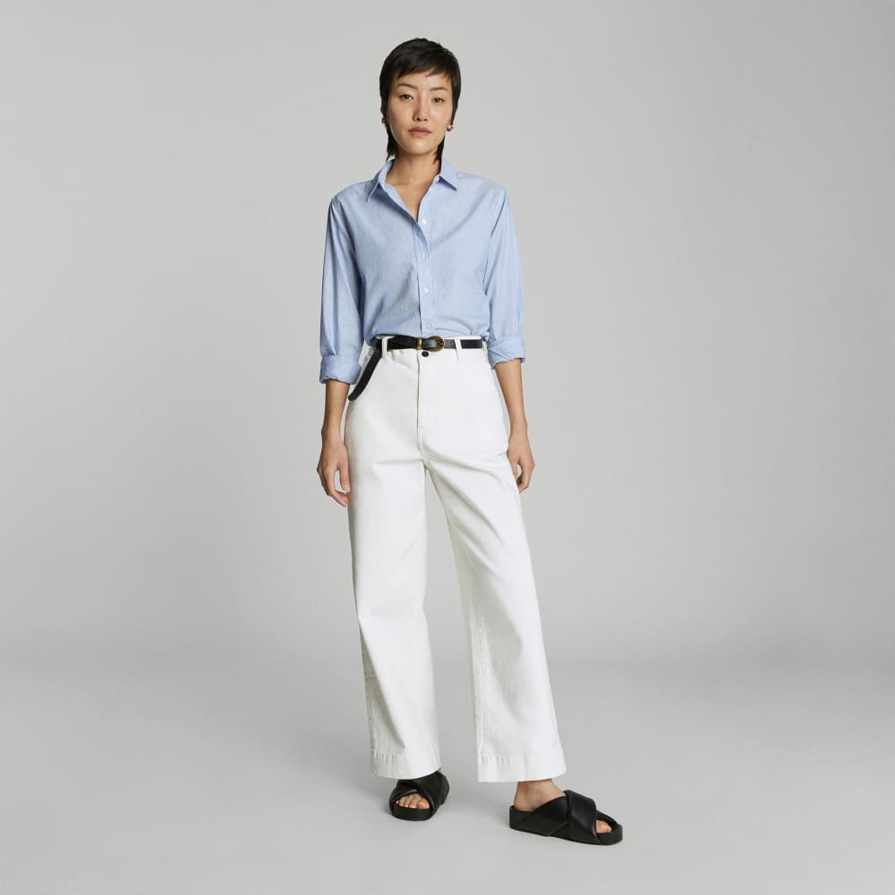 The Must-Have Shirt in Silky Cotton in Lapis Blue / White — detail view