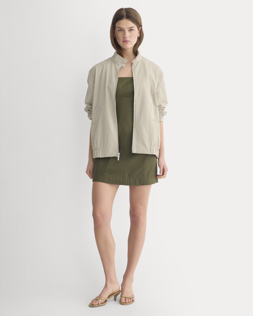 Seamed Mini Dress in Olive Night — detail view