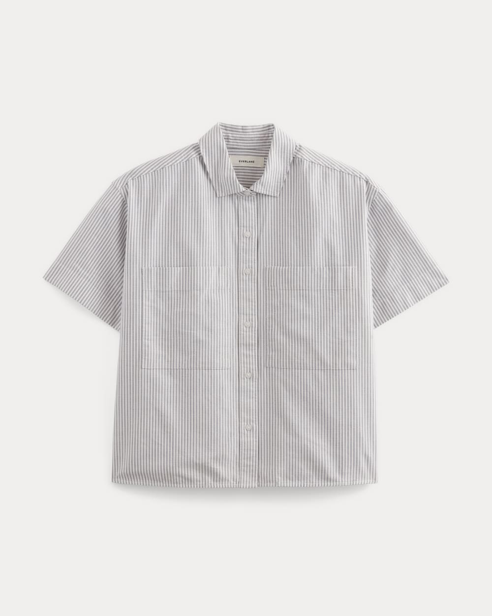 The Short-Sleeve Boxy Oxford in Charcoal / White — alternate view
