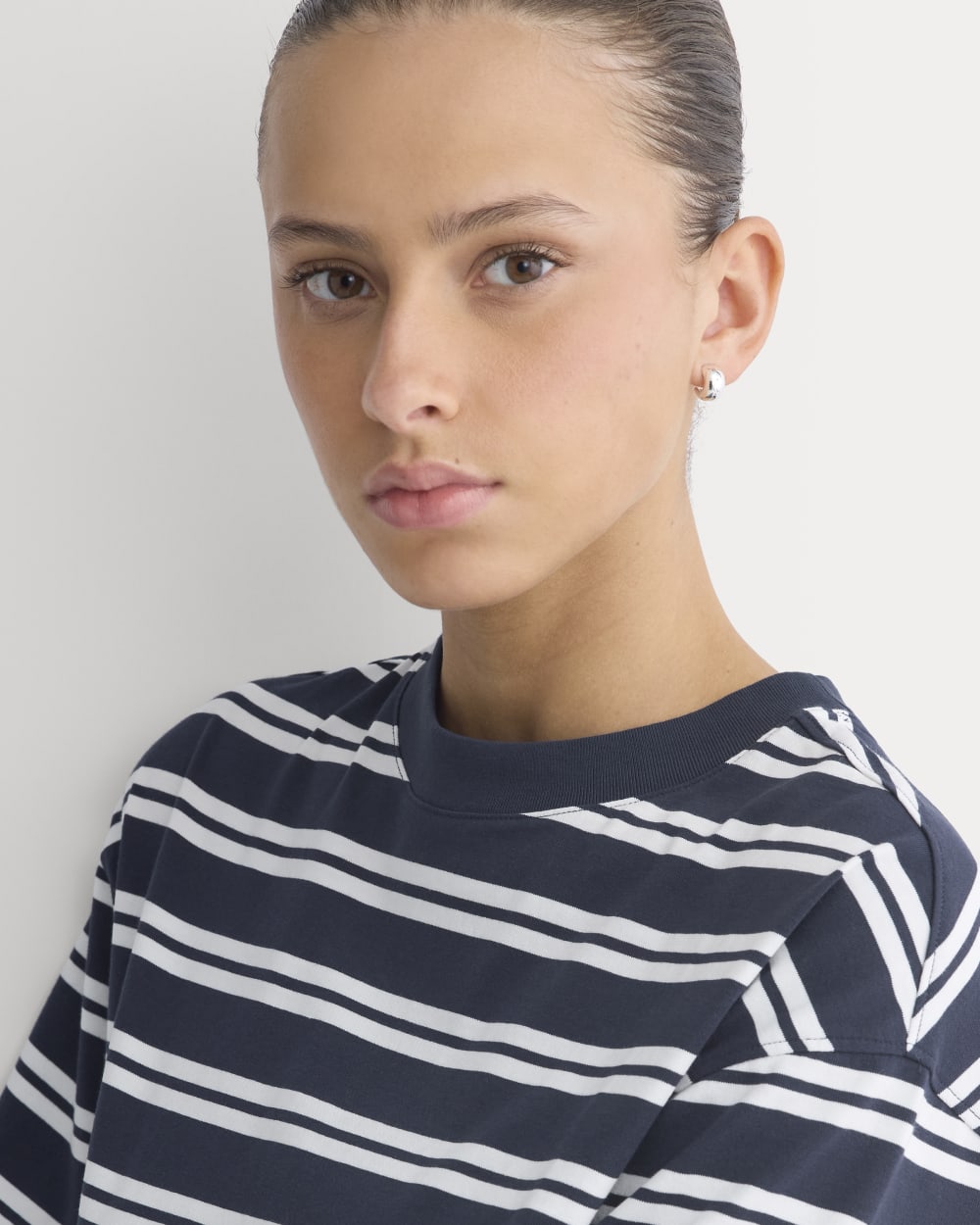 Weekend Tee Mini Dress in True Navy / Canvas Tan — detail view