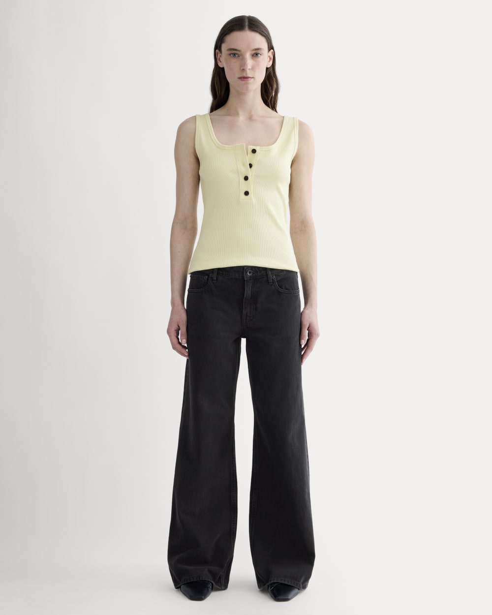 The Selfie Henley Tank in Light Yellow — detail view