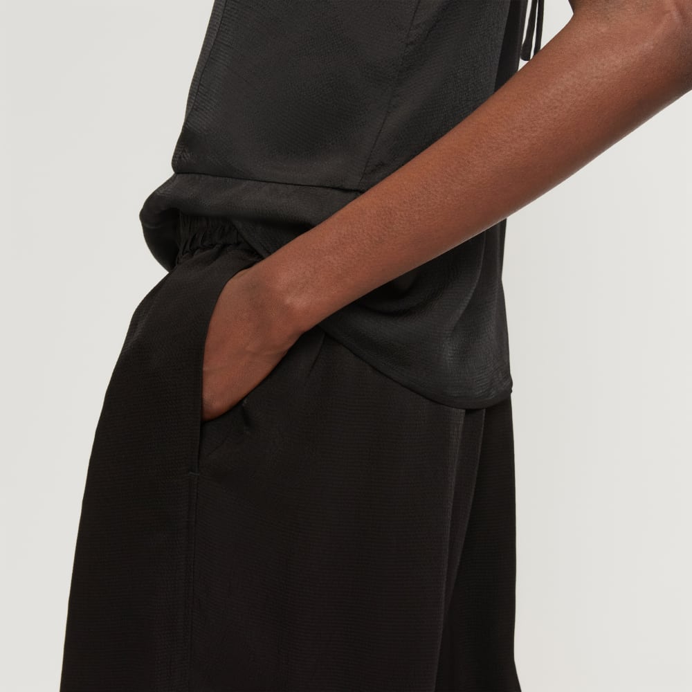 The Satin Pull-On Pant in Black — detail view
