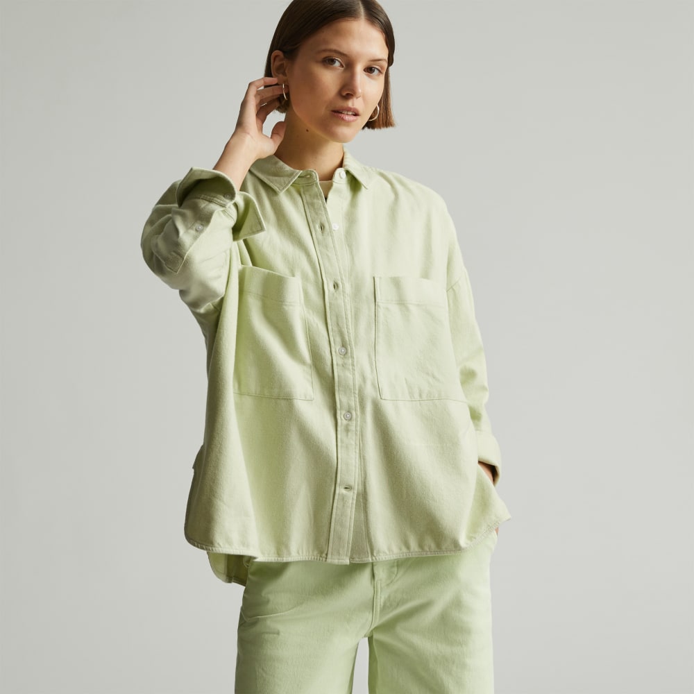The Boxy Flannel in Seafoam Green — front view