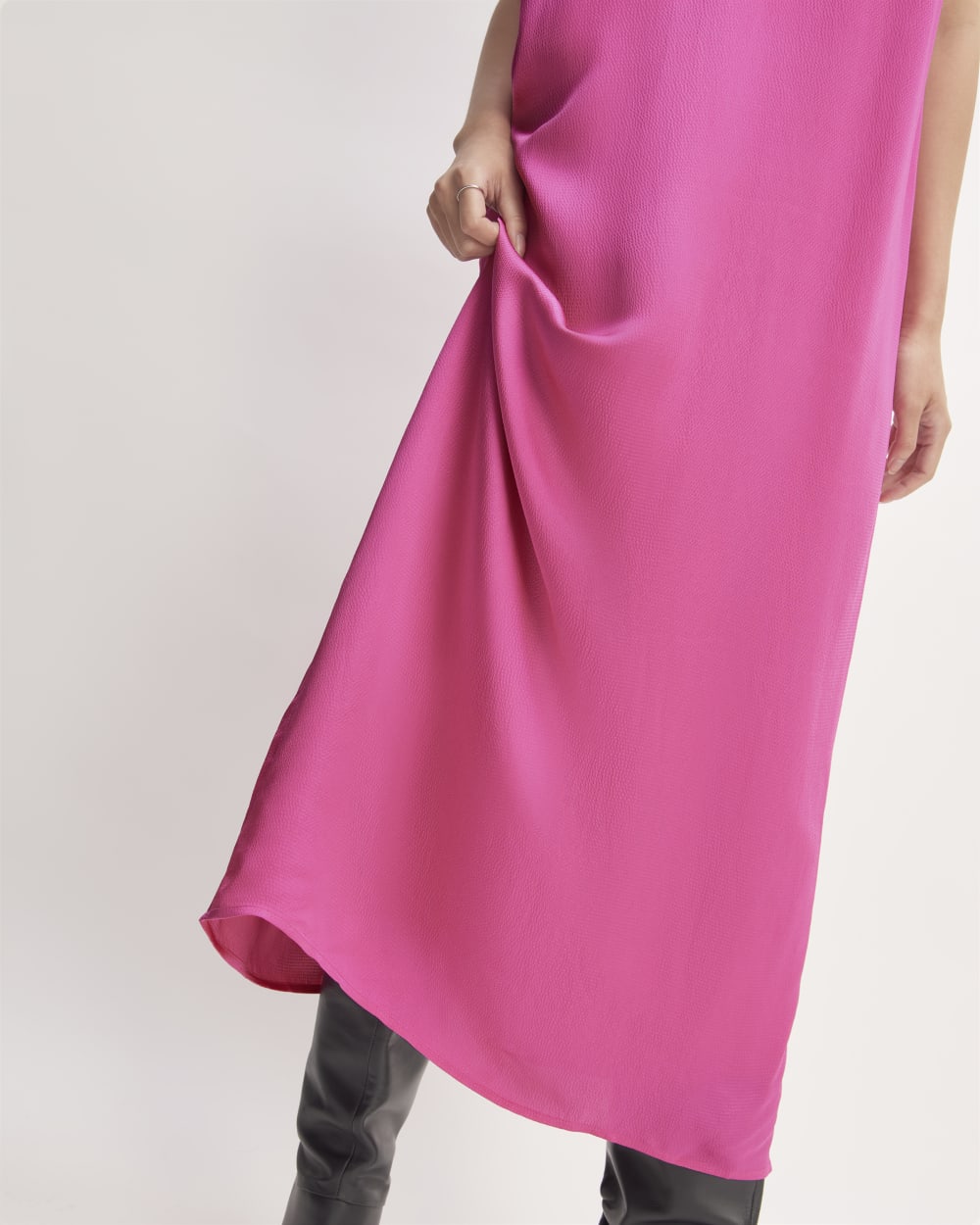 The Satin Racerback Slip Dress in Fuchsia Pink — detail view