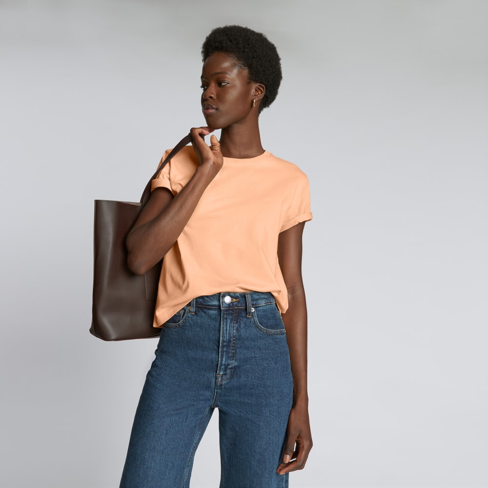 The Box-Cut Tee in Essential Cotton in Apricot — detail view