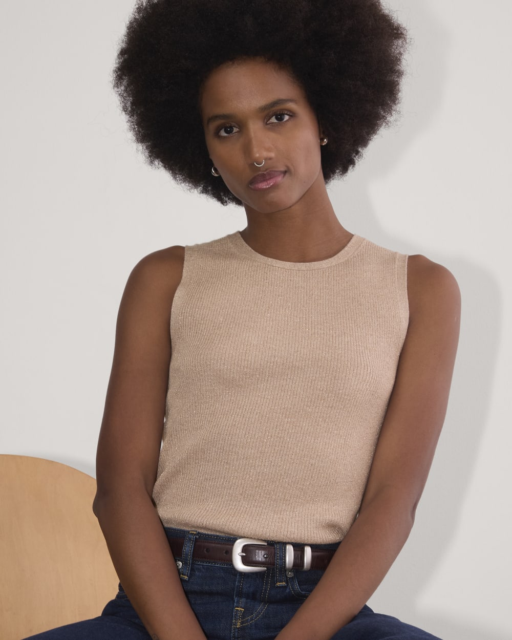 The Tank in Lurex Merino in Rose Gold — detail view