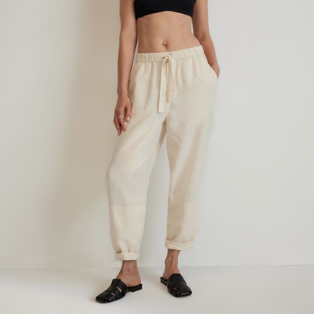 The Linen Pull-On Barrel Pant in Canvas — front view
