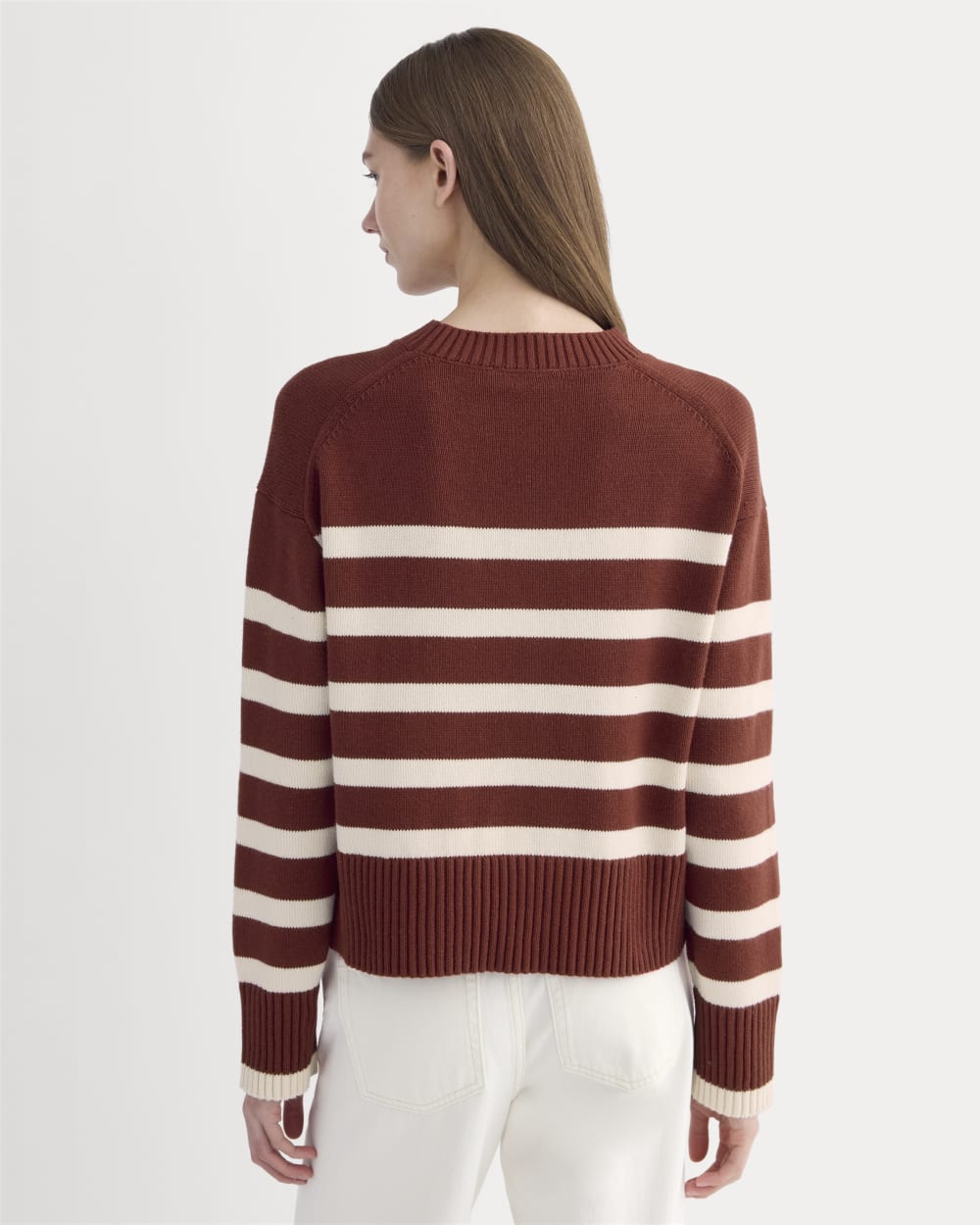 The Boxy Sweater in Everyday Cotton in Merlot / Canvas — detail view