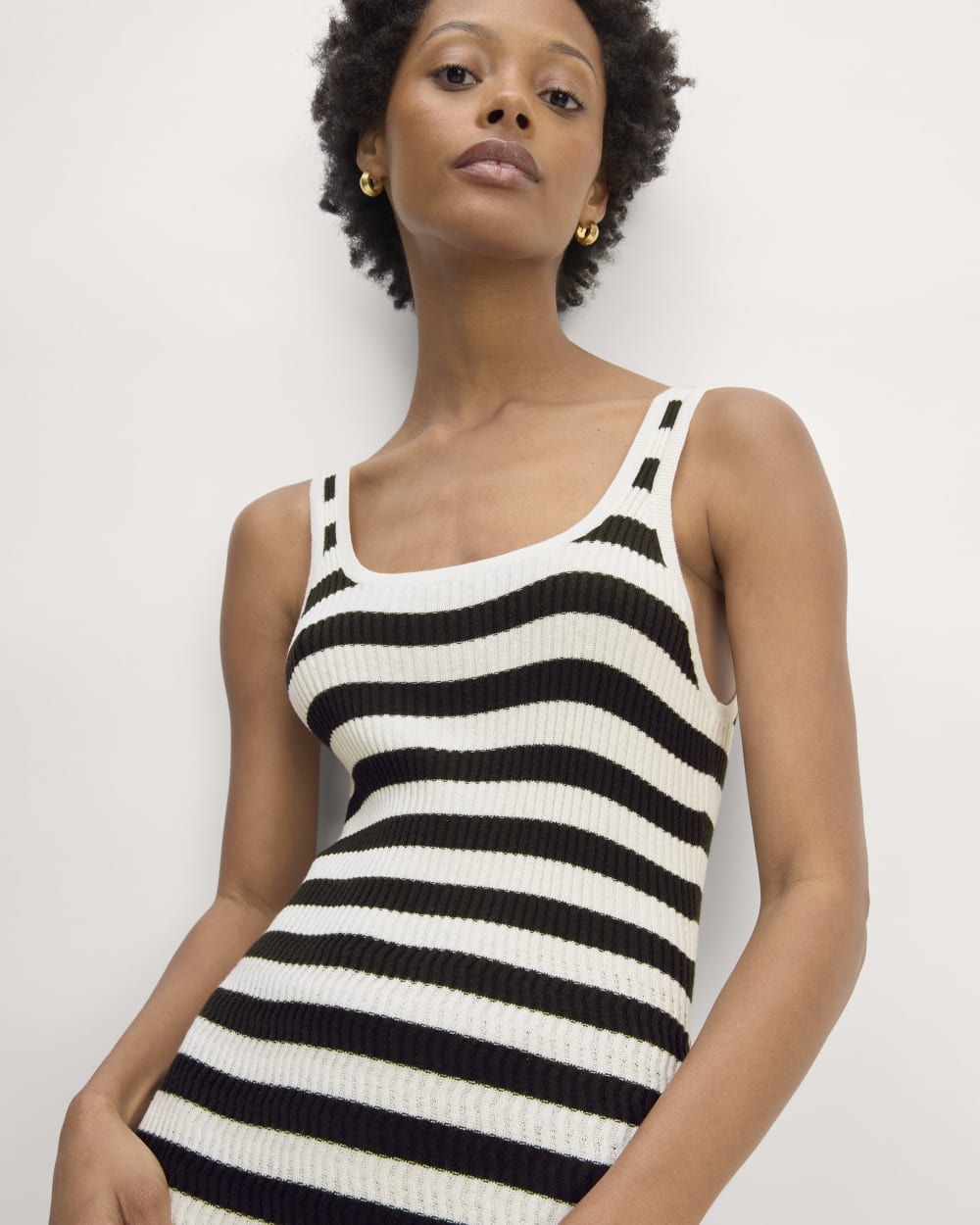 The Crochet Knit Tank Dress in Bone / Black — detail view