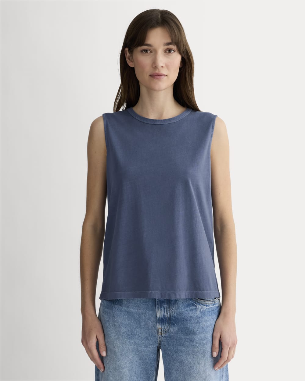 The Boyfriend Tank in Essential Cotton in Navy — front view