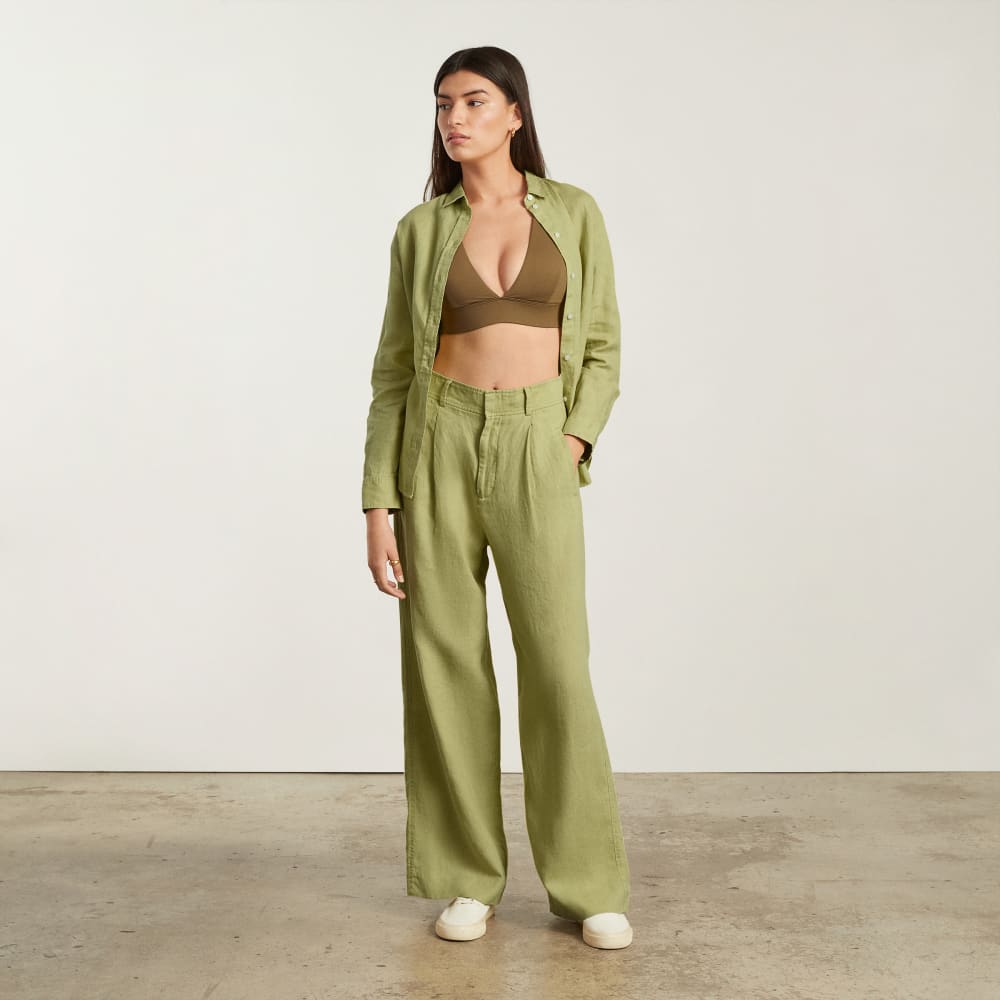 The Linen Way-High® Drape Pant in Leek — detail view
