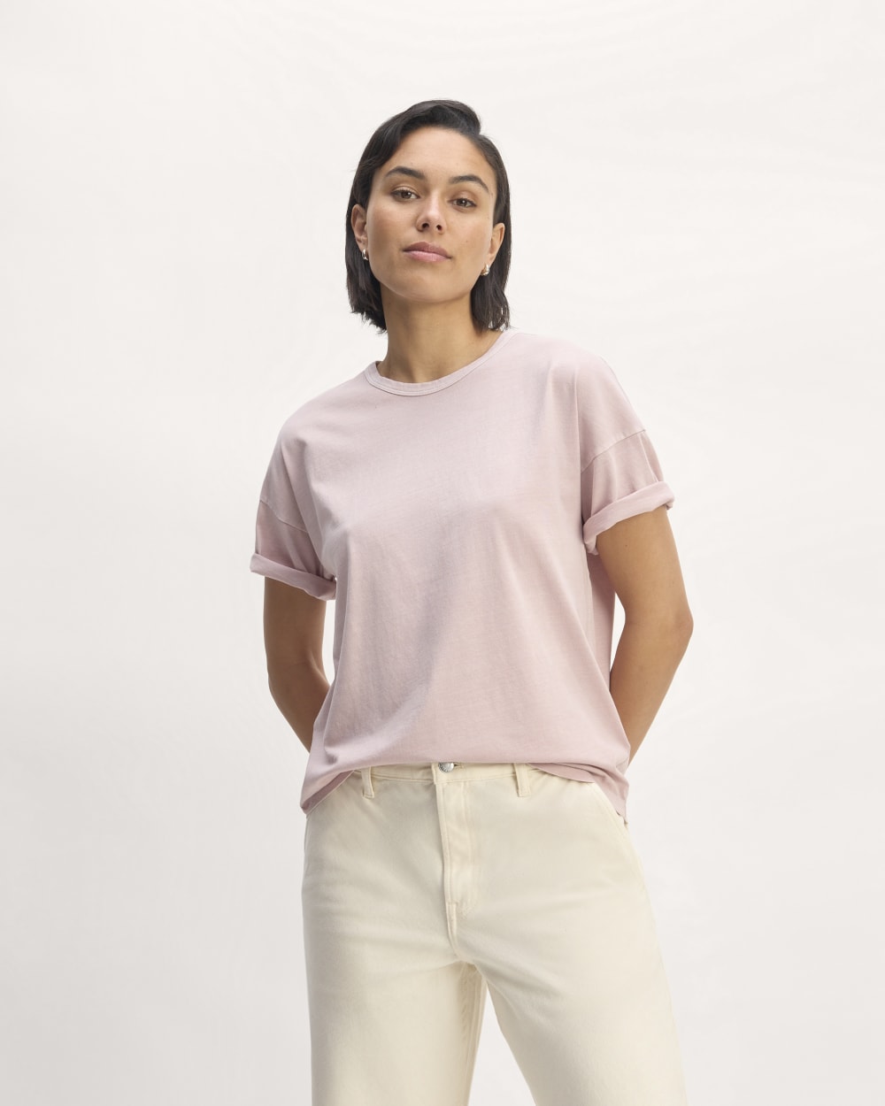 The Boyfriend Tee in Essential Cotton in Dusty Rose — front view