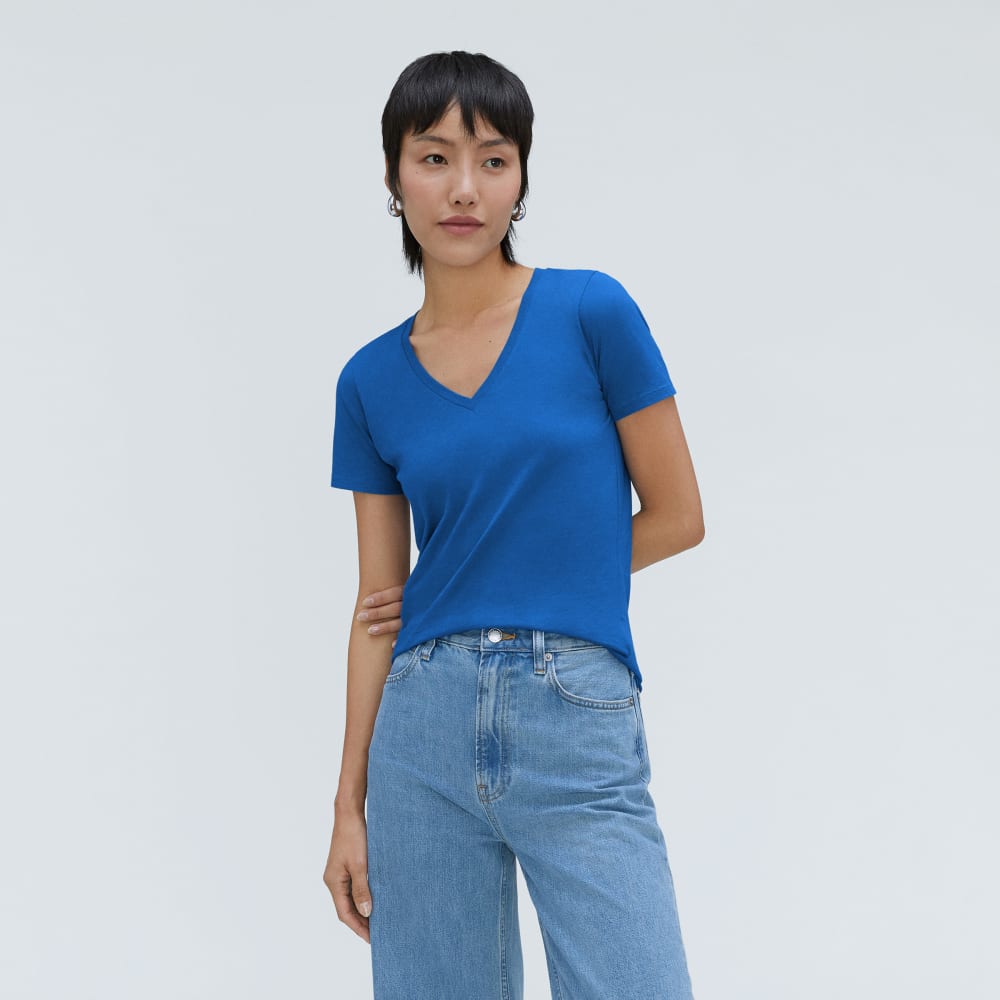The Organic Cotton V-Neck in Lapis Blue — front view