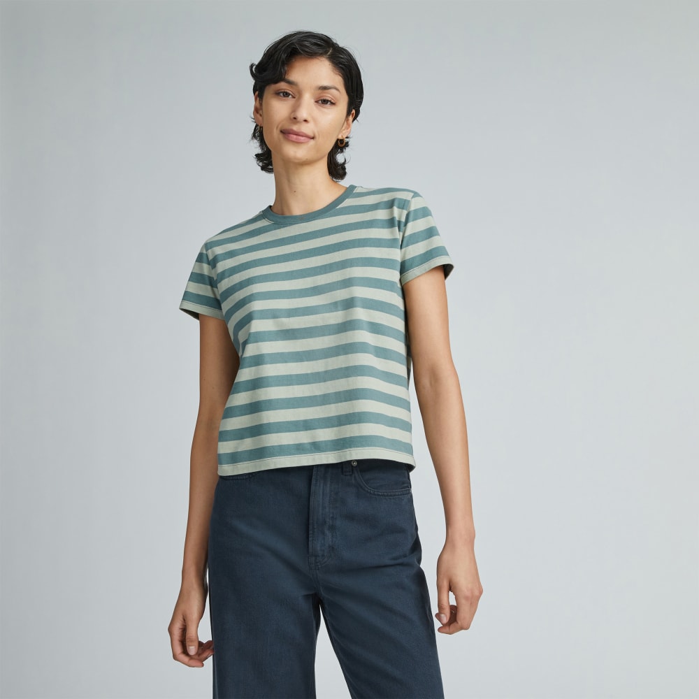 The Box-Cut Tee in Essential Cotton in Green Balsam / Seagrass — front view