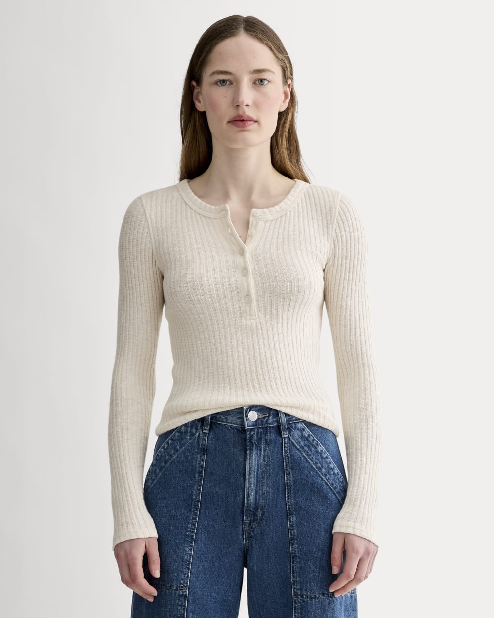 The Cozy Rib Henley in Bone — front view