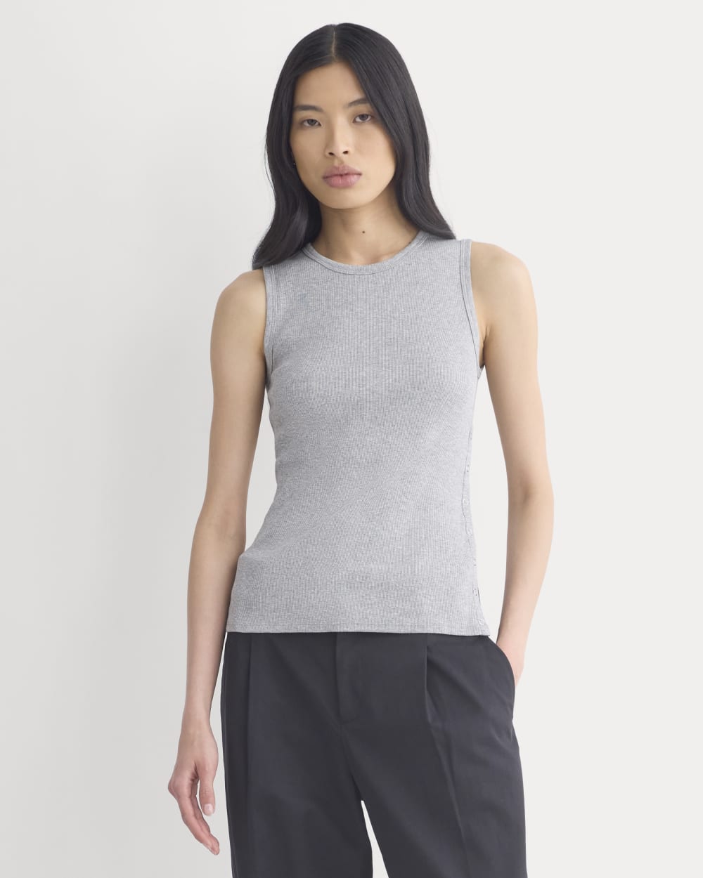 Luxe Rib Side Snap Tank in Heathered Light Grey — front view