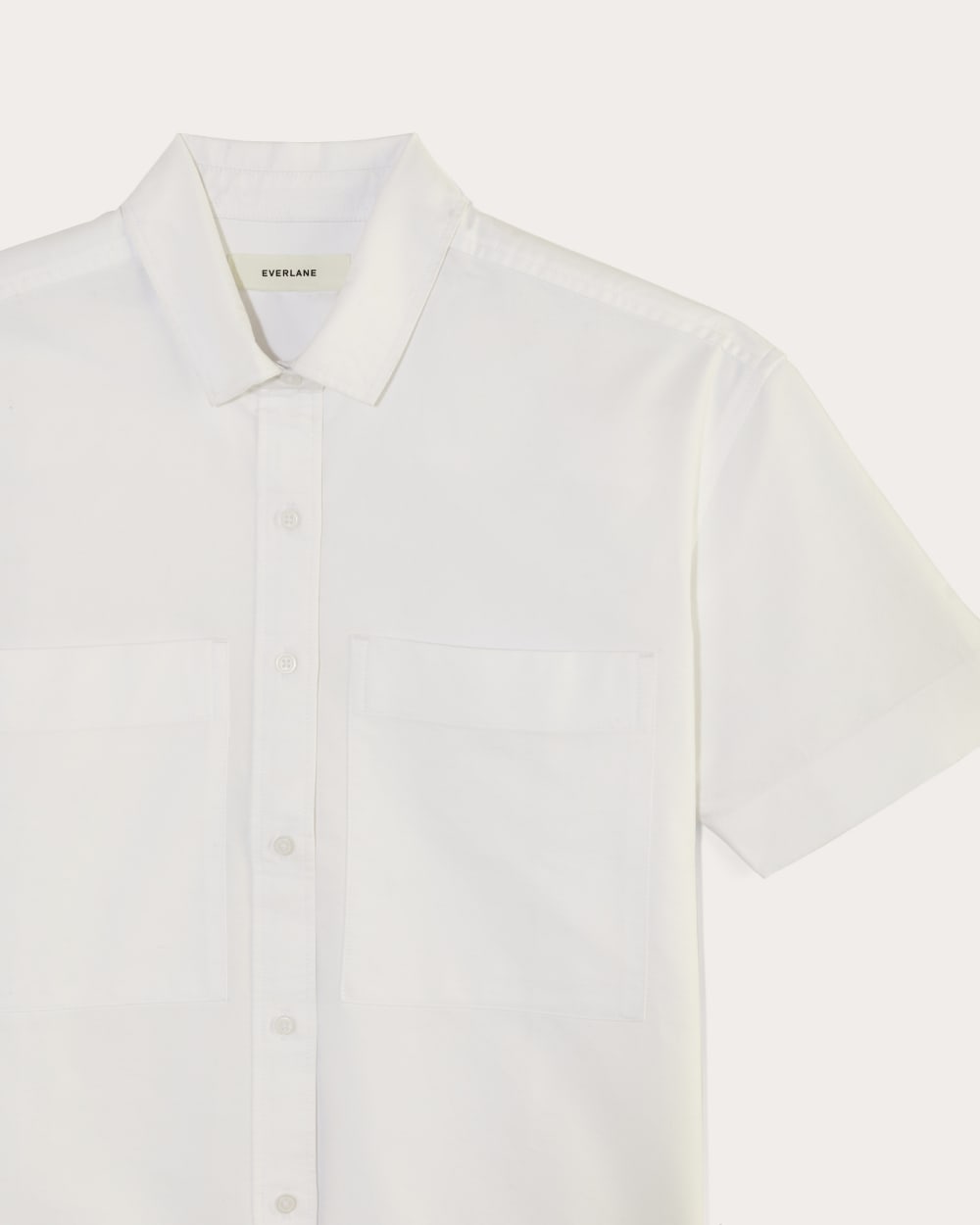 The Short-Sleeve Boxy Oxford in White — detail view