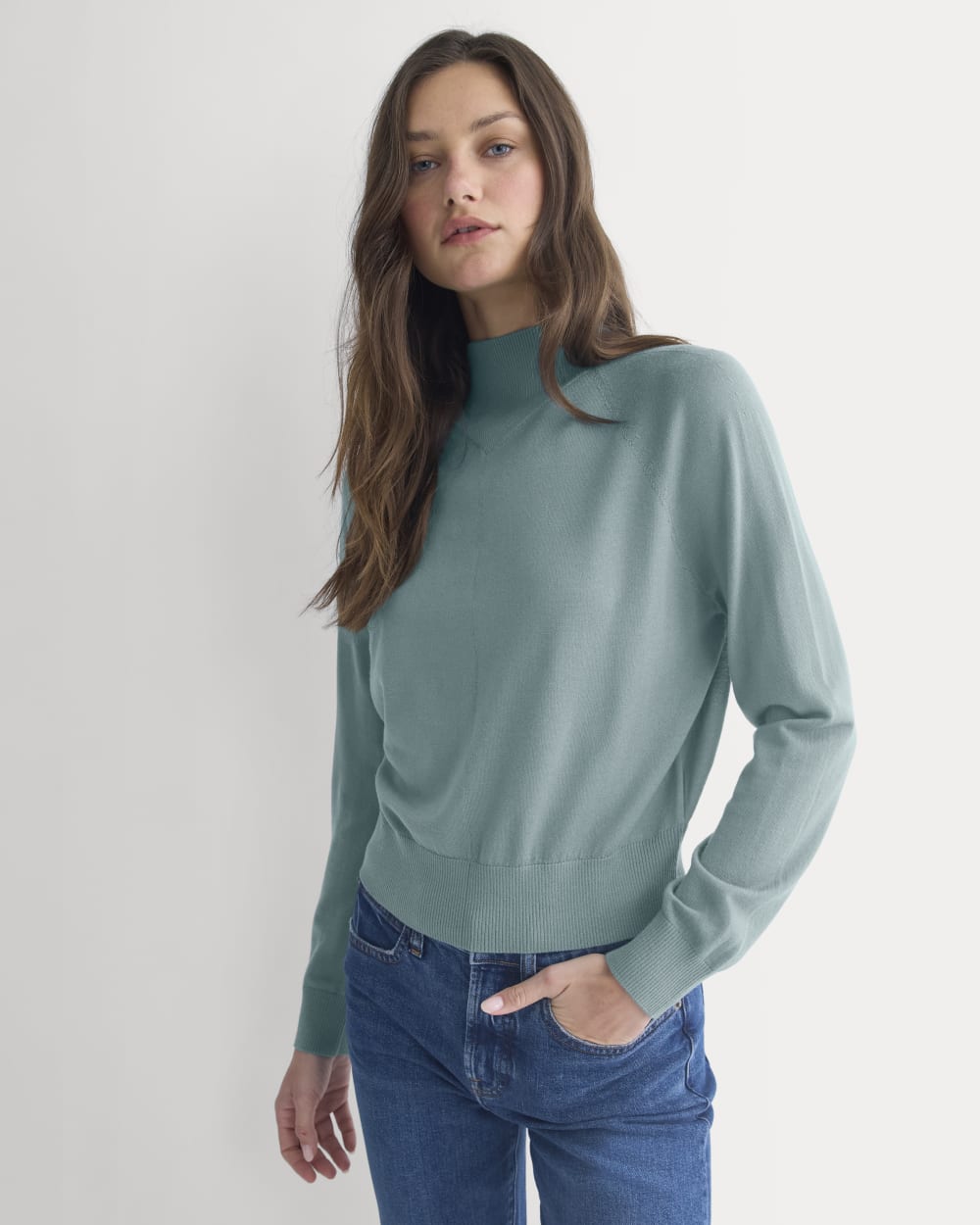 Mockneck Sweater In Ultrafine Merino in Gray Mist — front view