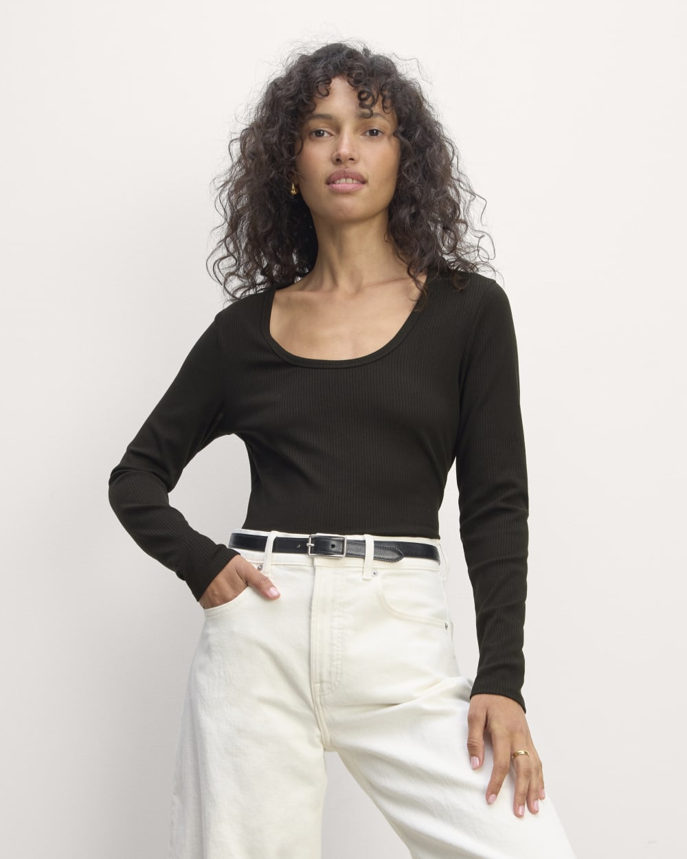 The Shimmy Long-Sleeve Tee in Black — front view