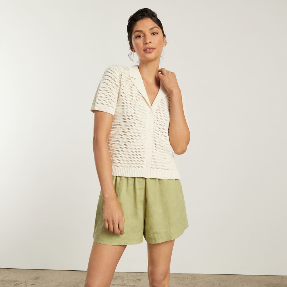 The Linen Boxer Short in Leek — detail view