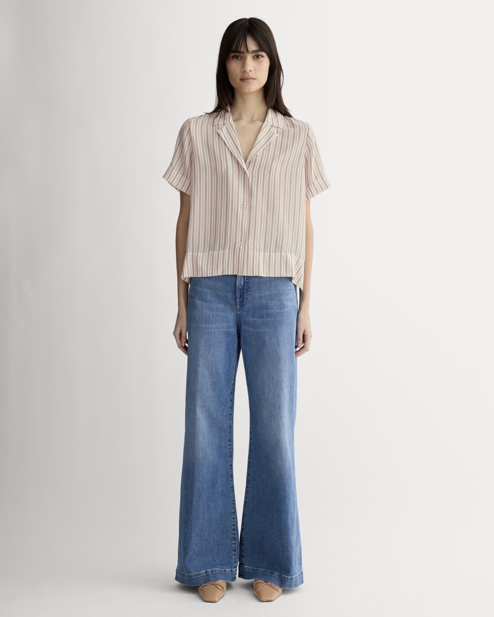The Notch Shirt in Washable Silk in Bone / Dusky Rose — detail view