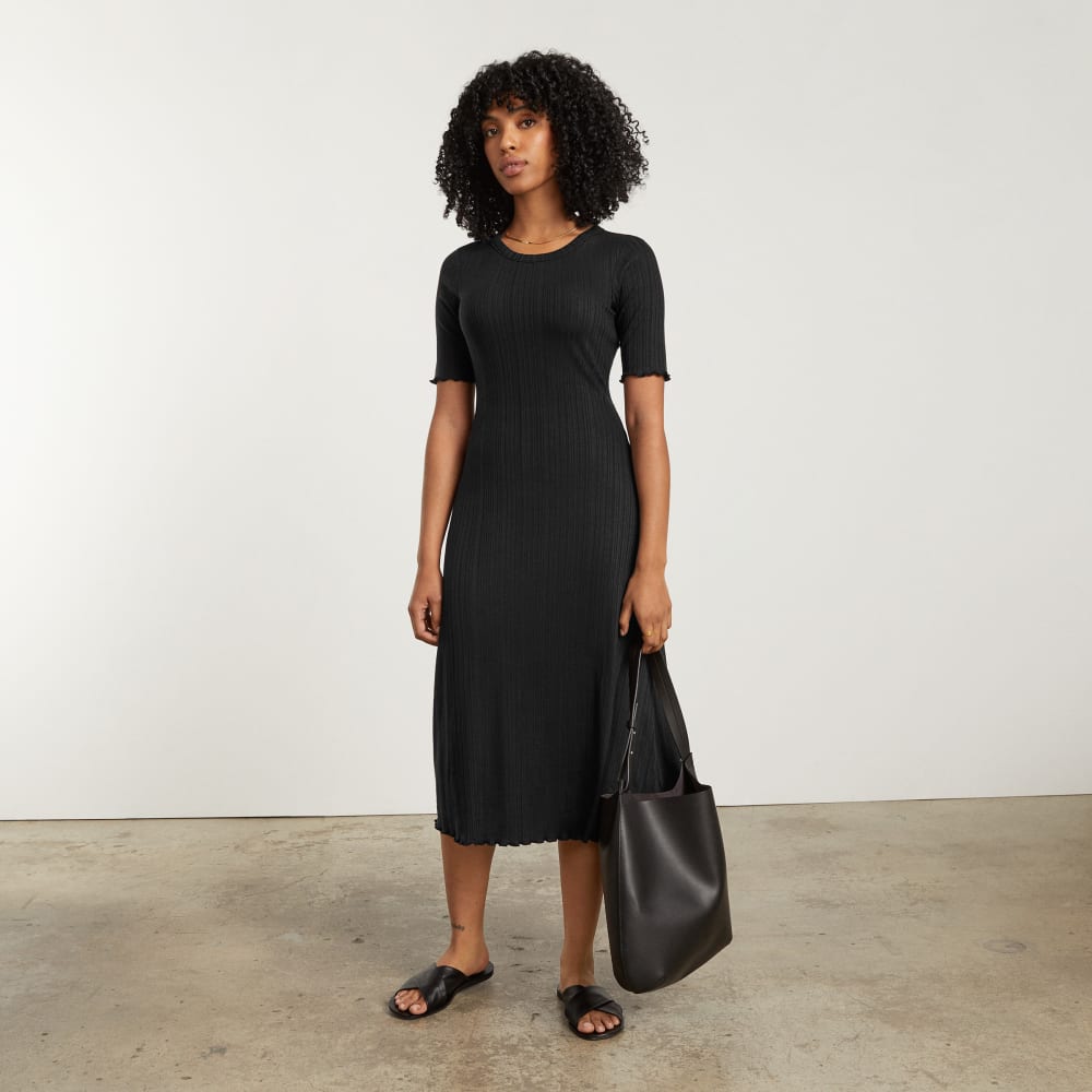 The Open Back Rib Dress in Black — detail view