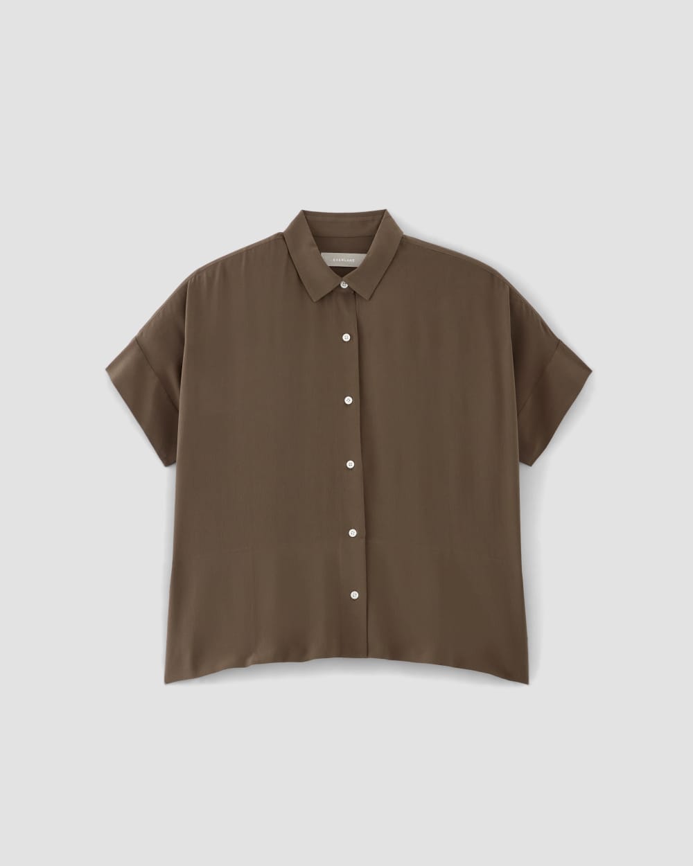 The Boxy Shirt in Washable Silk in Cocoa — alternate view