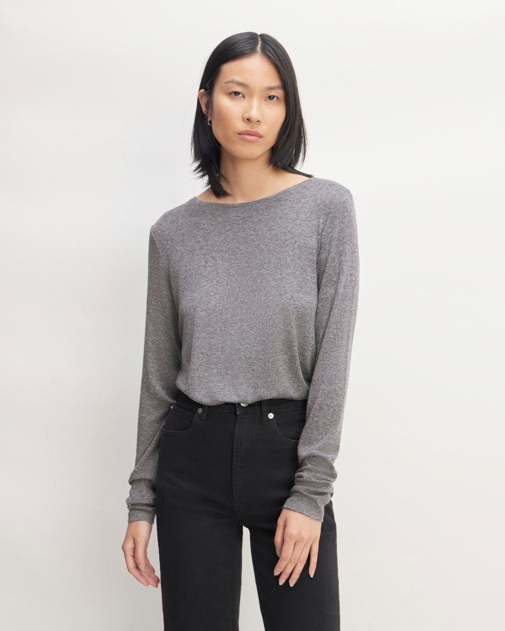 The Long-Sleeve Tee in Butterluxe in Heather Charcoal — front view
