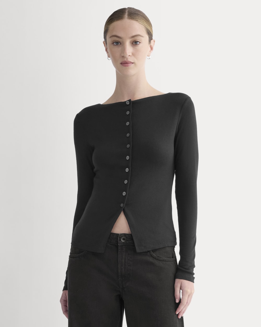 Button-Up Top in Butterluxe in Black — front view