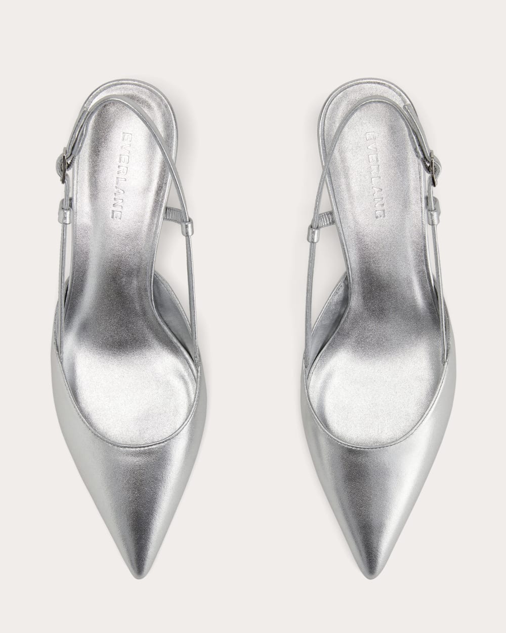The Studio Slingback Heel in Silver — detail view