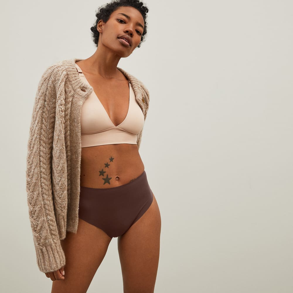 The Invisible High-Rise Thong in Dark Tan — detail view