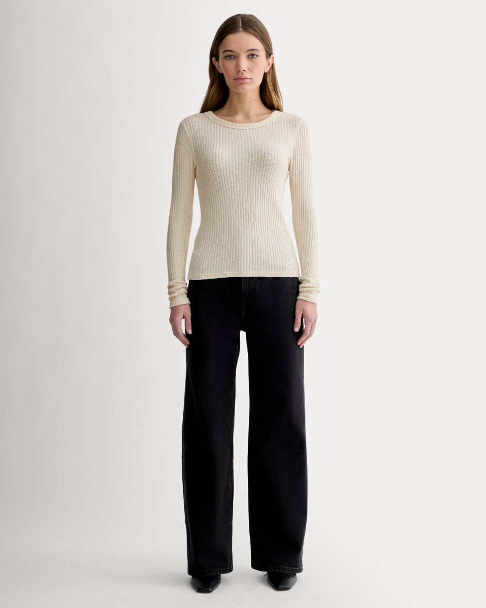 The Cozy Rib Long-Sleeve Tee in Bone — detail view