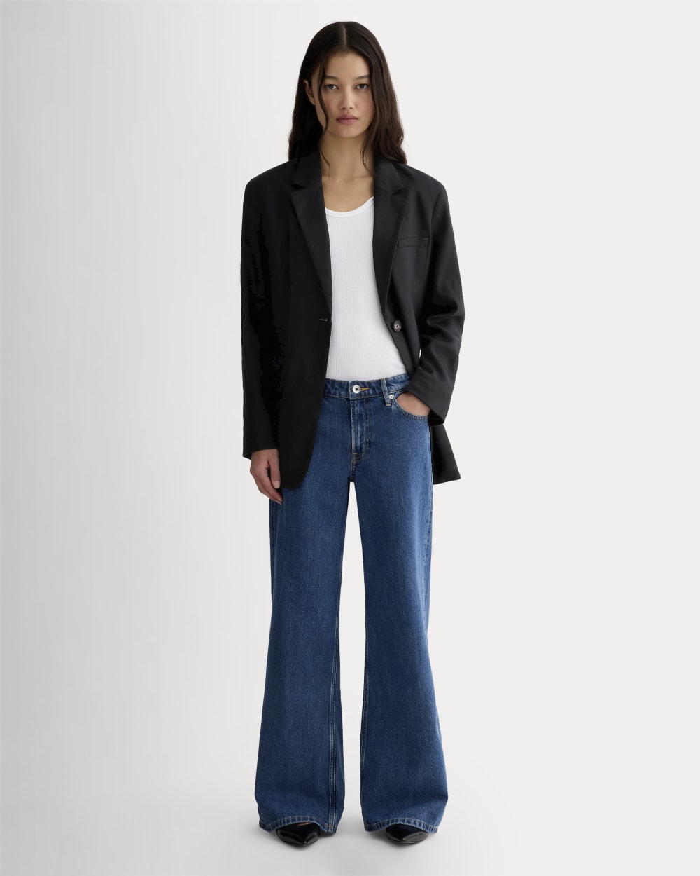 The Oversized Blazer in Buttersmooth in Black — detail view