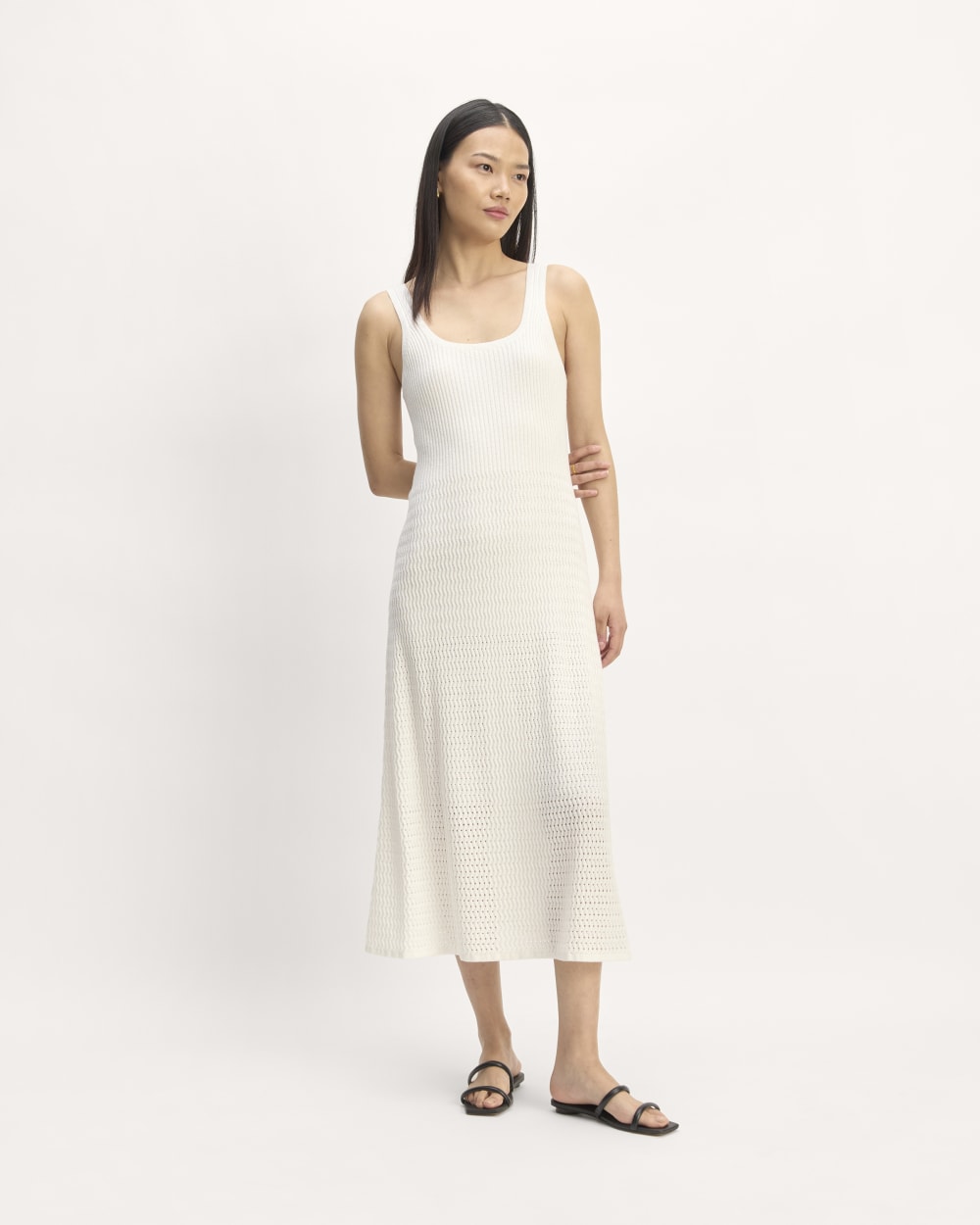 The Crochet Knit Tank Dress in Bone — detail view
