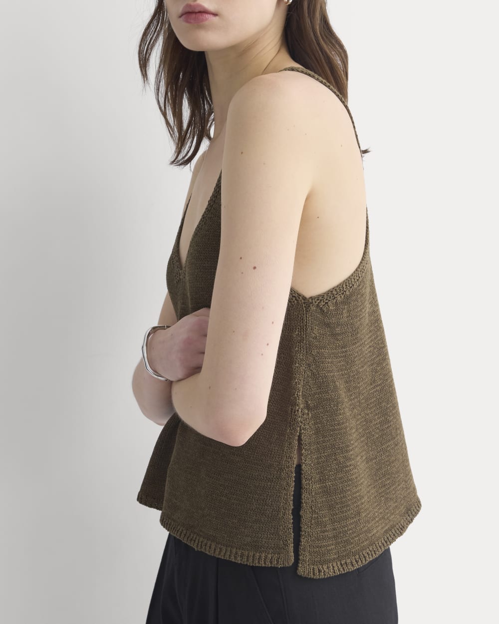 Racerback V-Neck Sweater in Beech — detail view