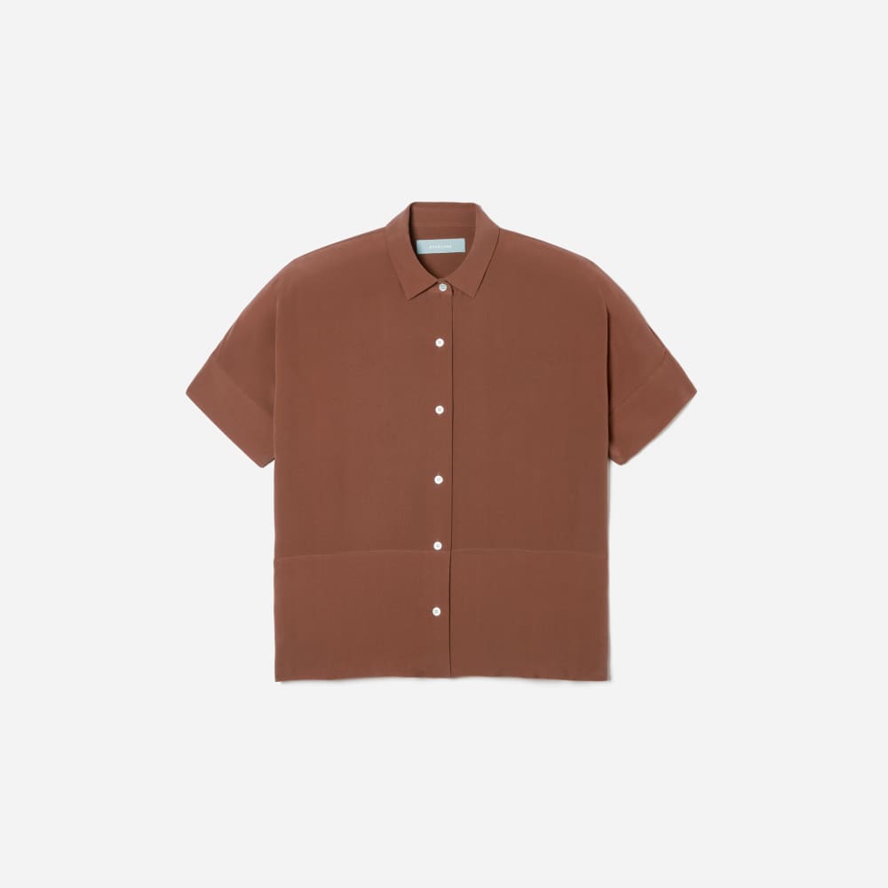 The Boxy Shirt in Washable Silk in Cinnamon — front view