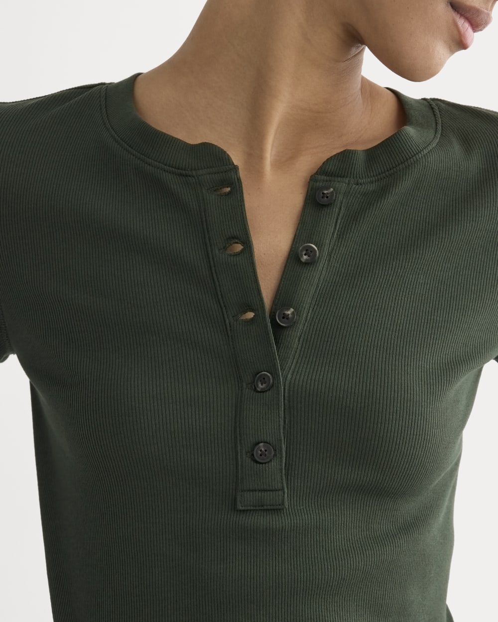 The Luxe Rib Henley in Dark Forest — detail view
